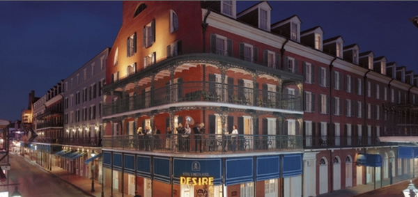 View of Hotel Exterior, Desire Corner, one of the most photographed sites in the French Quarter