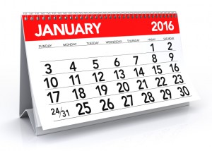 January 2016 Calendar. Isolated on White Background. 3D Rendering