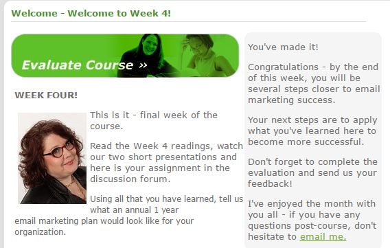 When students log in during the final week, the green "Evaluate Course" button appears at the top of their welcome page. 